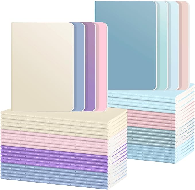 Ddaowanx 48 Pack Colorful Lined Notebooks, Journals in Bulk, 72 Pages, 36 Sheets,8.3x5.5 Inch, A5 Size, Travel Writing Notebooks Journal for Office School Supplie(Lined-48pack, 8 Colors)
