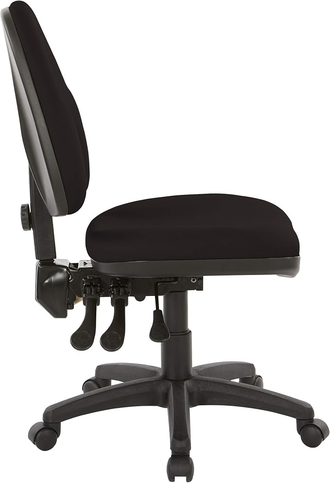 Office Star Ergonomic Dual Function Office Task Chair with Adjustable Padded Back and Built-in Lumbar Support, Armless, Dillon Black Fabric