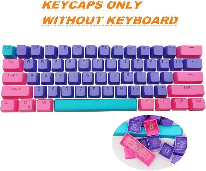 GTSP PBT Backlit Keycaps 60 Percent with 6.25U Space Bar OEM Profile for Cherry MX Switch Mechanical Gaming Keyboard (Purple+Pink+Blue)