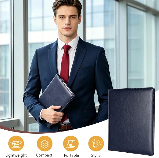 Padfolio Portfolio Binder, Faux Leather Folder, Resume Interview Legal Document Organizer, Letter Sized Writing Pad w/Business Card Holder, A4 Professional Folio for Office Conference (Blue)