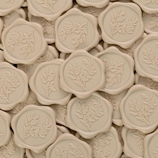 UNIQOOO Wax Seal Stickers - Eucalyptus Wedding Invitation Envelope Seal Stickers, 50 Pcs Self- Adhesive Tan White Sand Stickers, Perfect for Invitation, Christmas, Gift Wrapping, Party