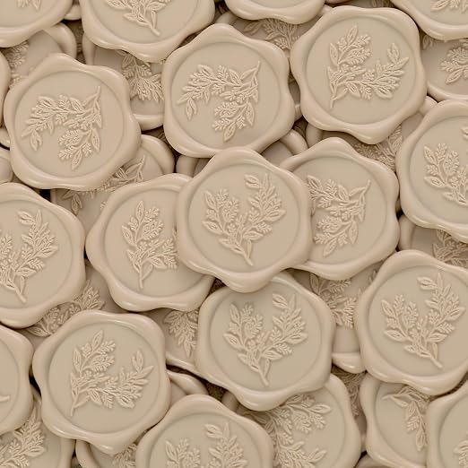 UNIQOOO Wax Seal Stickers - Eucalyptus Wedding Invitation Envelope Seal Stickers, 50 Pcs Self- Adhesive Tan White Sand Stickers, Perfect for Invitation, Christmas, Gift Wrapping, Party