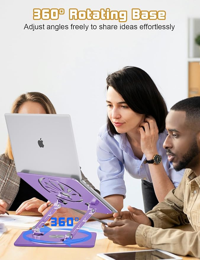 Adjustable Laptop Stand for Desk-360° Rotating Foldable Laptop Holder Ergonomic Laptop Riser for MacBook Pro/Air Dell HP Lenovo Notebook up to 16",Purple