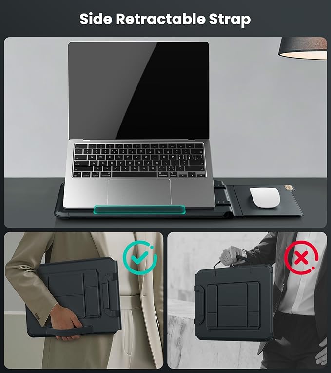 Nillkin 14 inch Laptop Sleeve with Handle (4-in-1), 2 Stand Modes, Slim Laptop Case with Adjustable Stand & Mouse Pad, MacBook Air 13 inch Case for Samsung/Surface/HP/Chromebook/Dell 12-14‘’, Black
