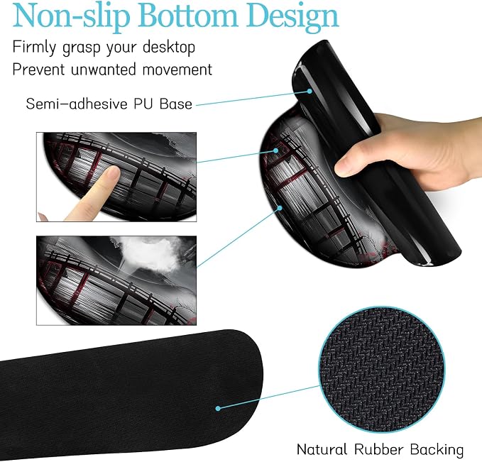 LIMKRIAN Japanese Mouse Pad Large Desk Mat Set, XXL Anime Full Moon Ergonomic Mousepad with Wrist Rest, Wrist Support Gaming Keyboard Mat Cup Coaster Set, Japanese Style Office Desk Accessories