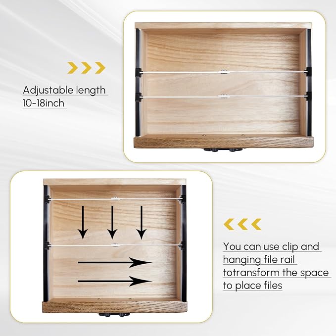 24 Pcs Metal Adjustable File Cabinet Rails Set Include 16 Hanging File Rail Clips 8 Cabinet Dividers Bars Suitable for Cabinets with Drawer Thickness Less Than 1/8 Inch(Silver,10-18.5 Inch)