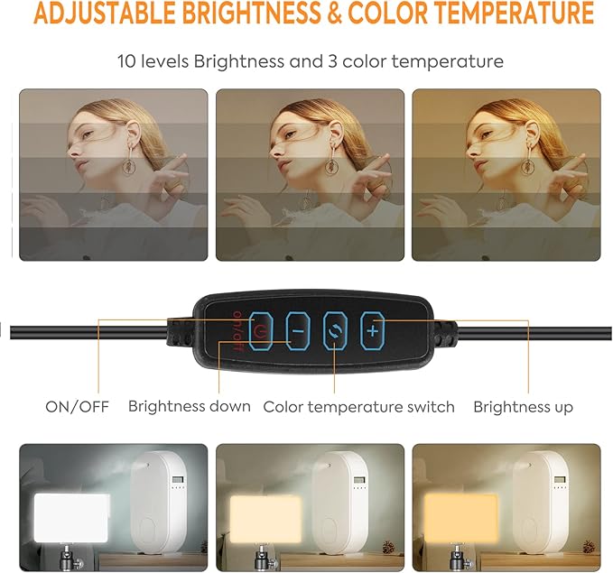 LED Video Light Kit 2 Pack 6500K Dimmable Streaming Lights USB Key Light Photography Lighting with 9 Color Filters Adjustable Tripod for Photography/Video Recording/Video Conference Lighting