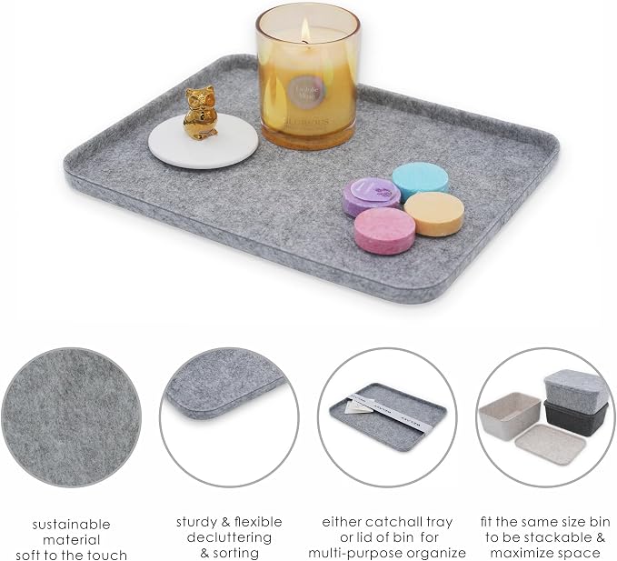 Felt Gray Lid for Deep Storage Bin Desk Drawer Organizer Sleek Caddy