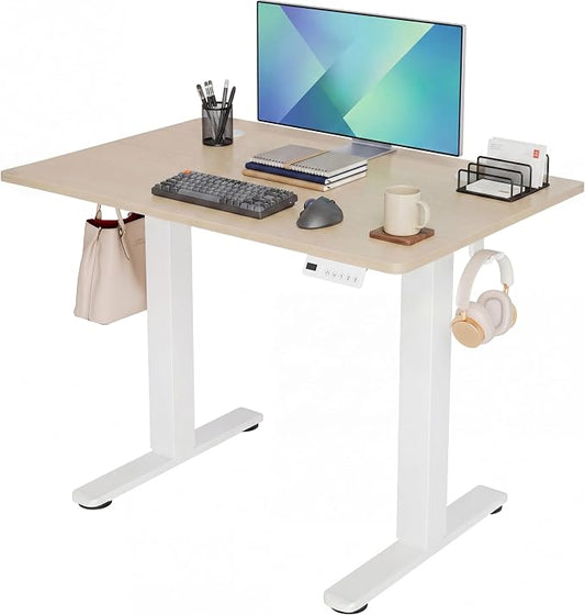 Claiks Electric Standing Desk 35x20 Inch Adjustable Desk, Nature | 156lbs weight capacity, 3 memory presets, industrial steel frame, cable management hub, adjustable height , easy assembly
