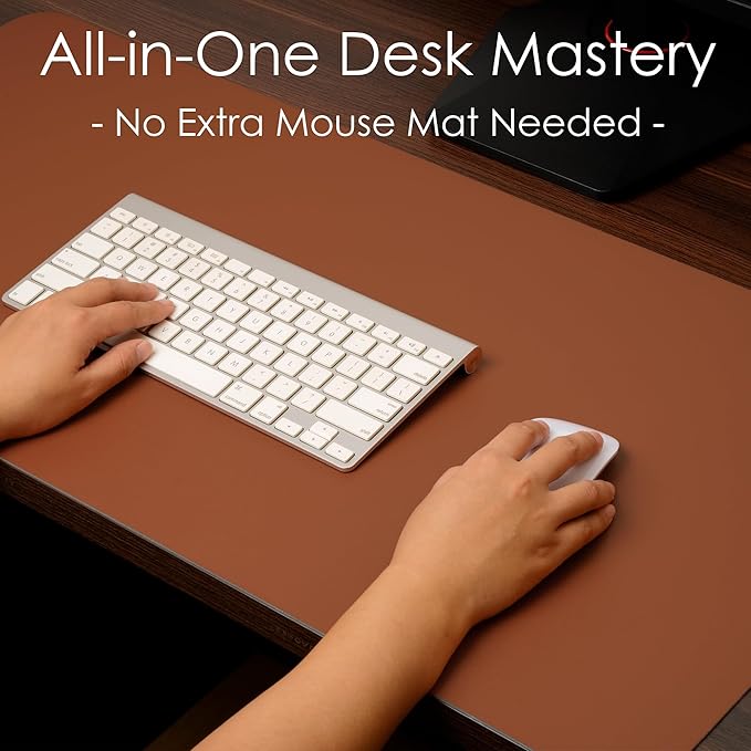 WAYBER Leather Desk Pad Protector, Waterproof Mouse Pad, PU Desk Mat, Office Desk Cover, Desk Writing Mat for Office/Home/Work/Cubicle (Brown/Gray) 23.6x13.7in