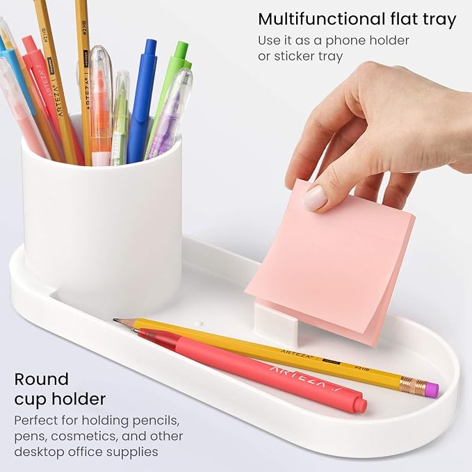 Arteza Office Desk Organizer, 11.3 x 4.1 x 3.8 inches, Modern Ivory Pen Holder with Phone Compartment, Desk Accessory for Stationery and Art Supplies