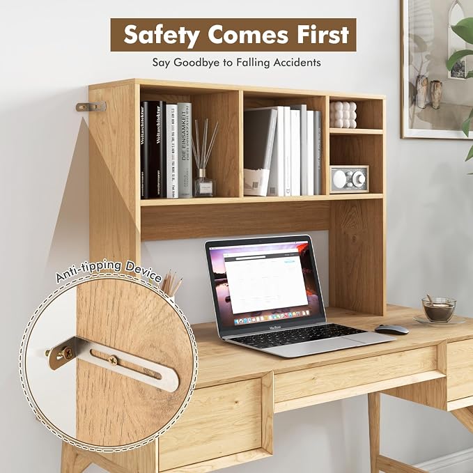 Tangkula Desktop Bookshelf, Countertop Storage Hutch with 4 Shelves for Computer Desk, Desktop 2-Tier Display Rack, Multipurpose Wood Desktop Hutch Storage Organizer for Dorm Office