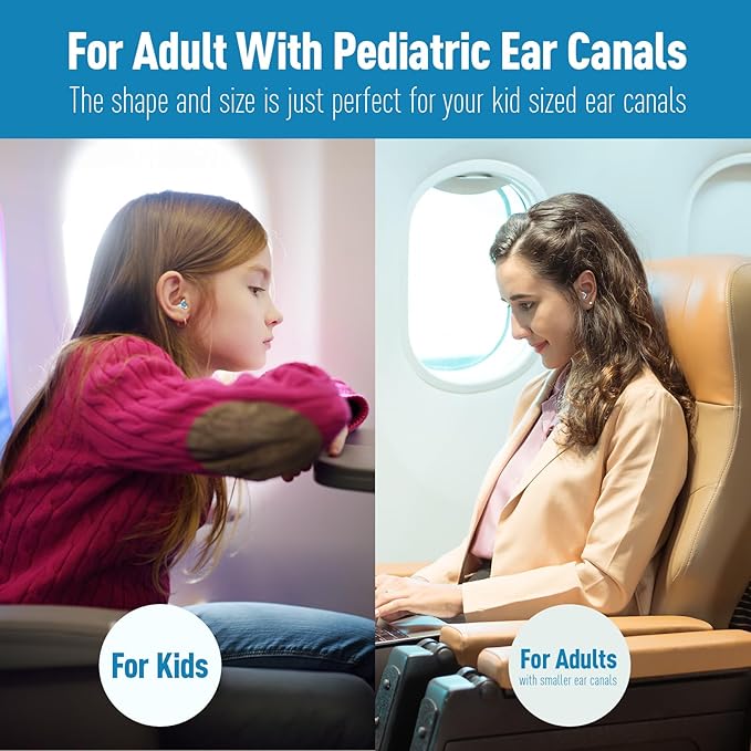 Ear Plugs for Kids (6-12 yrs), Airplane Ear Pressure Relief & Prevent Ear-Pain Earplugs for Children Adults with Small Ear-canals, Comfortable Earbuds, 25 dB Noise Cancelling