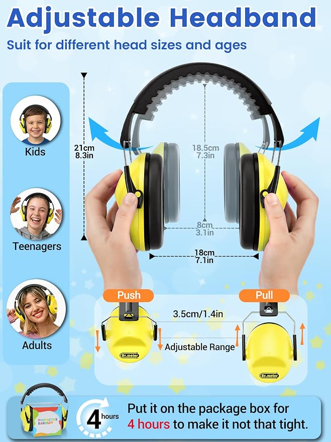 Dr.meter Ear Protection for Kid: EM100 SNR27.4 Kids Noise Cancelling Headphones with Adjustable Headband - Kid Hearing Protection for Monster Truck Mowing Demo Derby and Concert - Yellow