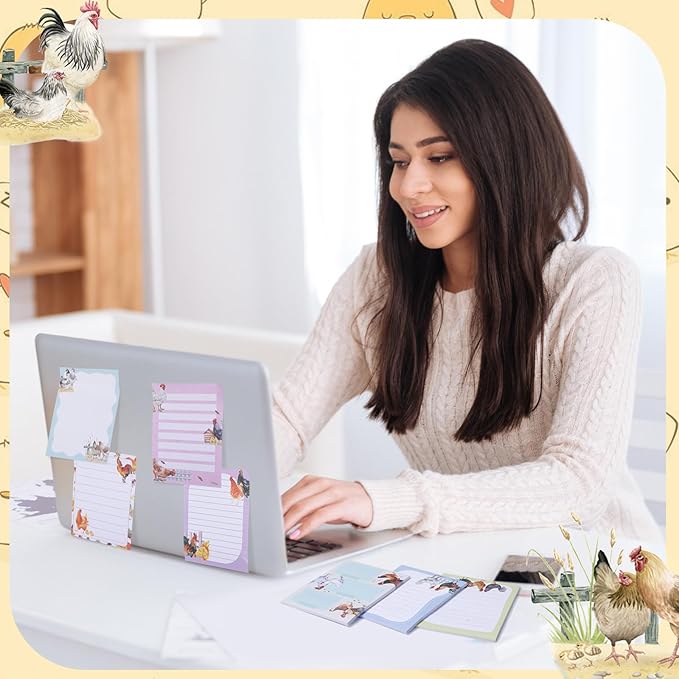 12 Pads Chicken Sticky Notes Cute Sticky Notes 3x4 Roosters Gifts for Women Chicken Funny Memos Animals Notepad Office Supplies Christmas Small Gifts