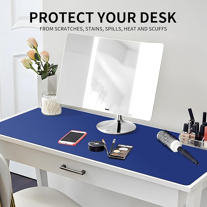 Large Office Leather Desk Mat, Large Mouse and Keyboard Pad, Laptop Pad, Desktop Protector(Dark Blue, 31.5 in. x 15.7 in.)