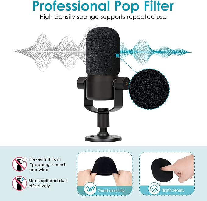 YOUSHARES Rode Podmic Stand with Pop Filter - Microphone Boom Arm with Foam Windscreen Improve Recording Quality