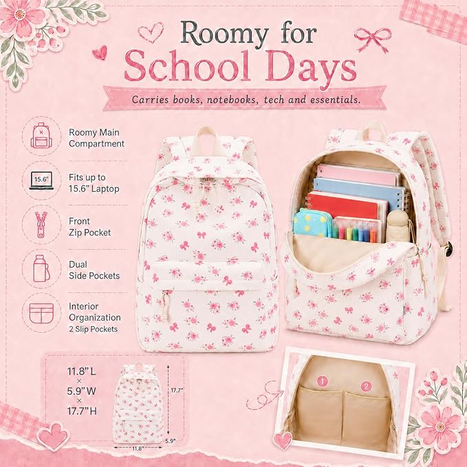 LEDAOU Backpack for Girls School Bag Kids Bookbag Teen Backpack Set Daypack with Lunch Bag and Pencil Case | Kids