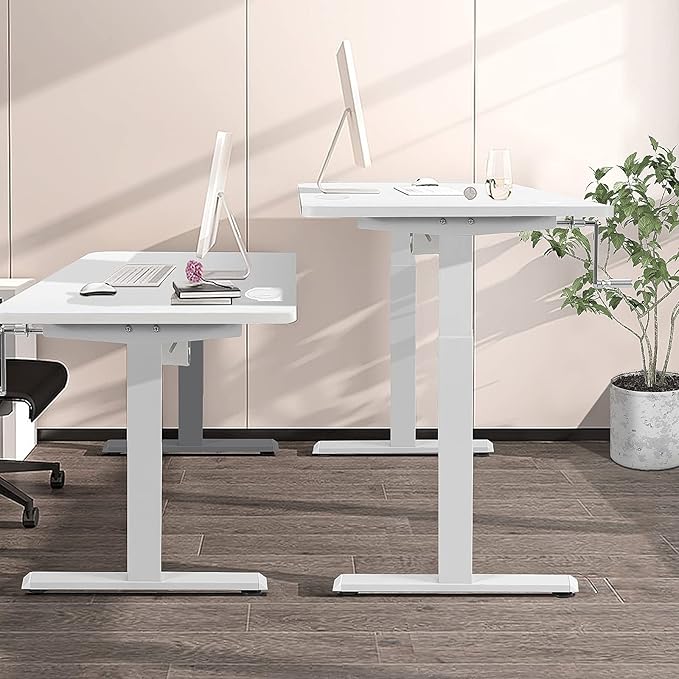 Tangkula Hand Crank Stand Up Desk Frame, Manual Height Adjustable Standing Workstation with Foldable Crank Handle, Cable Management Tray, Headphone Hook, Ergonomic Sit Stand Desk Frame for Home Office