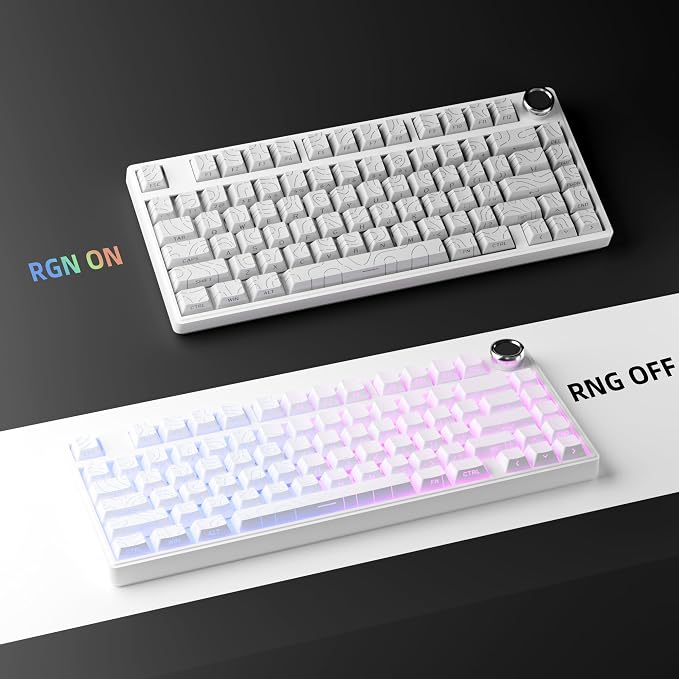 White Topographic PBT Keycaps,97 Key Caps Set Side Printed,No Tear & Fade Shine Through RGB Backlit Cherry Profile Keycaps (Ergonomic,Doubleshot) for 61/64/66/68/71/75/84/87 MX Mechanical Keyboards