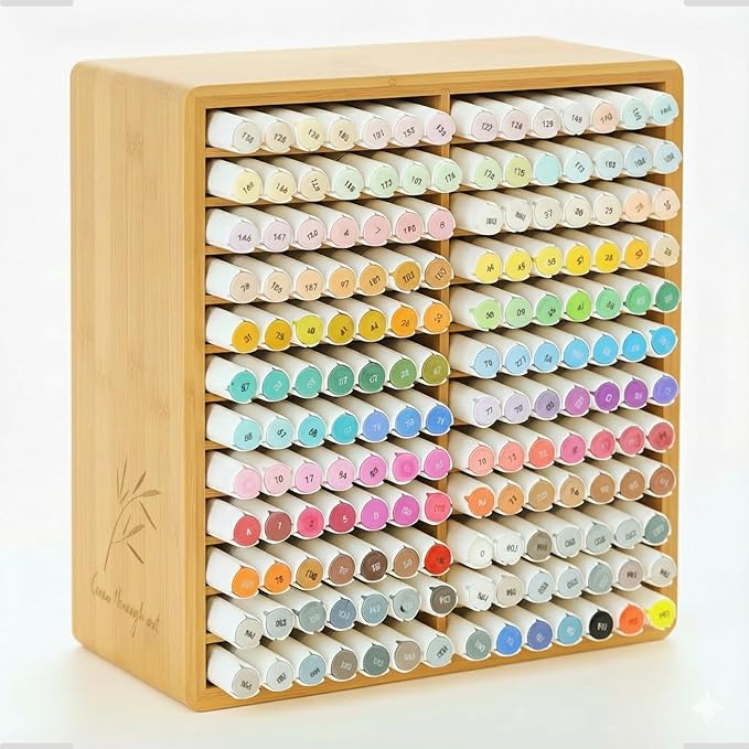 Marker Organizer for 168 Markers,Bamboo Wooden Desk Storage Organizer Rack,Markers Pens Pencils Art Brushes Storage Holder for Home Classroom Office Decor