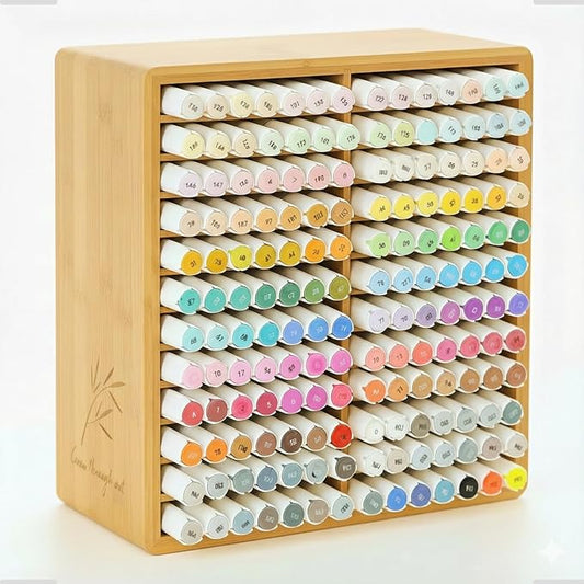 Marker Organizer for 168 Markers,Bamboo Wooden Desk Storage Organizer Rack,Markers Pens Pencils Art Brushes Storage Holder for Home Classroom Office Decor