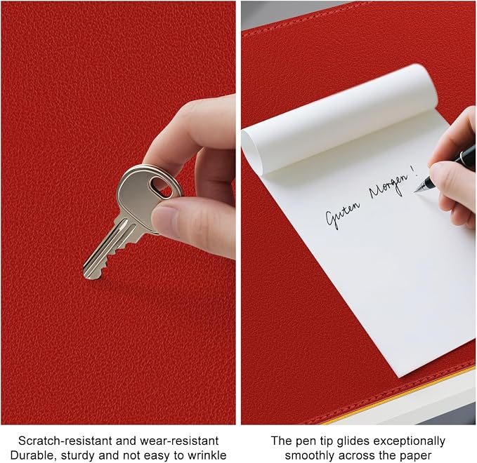 Dual Sided Leather Desk Mat - Waterproof Desk Pad - Ideal for Large Mouse Pad and Desk Mats on Top of Desks (red, 33"*13")