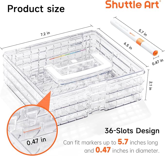 Shuttle Art 36 Automatic Ink Control Acrylic Paint Markers Organizer, Portable 3-Layer Transparent Storage Box, Stackable Pen Holder for Art Supplies,Ideal for Home, Office & School Desk Organization