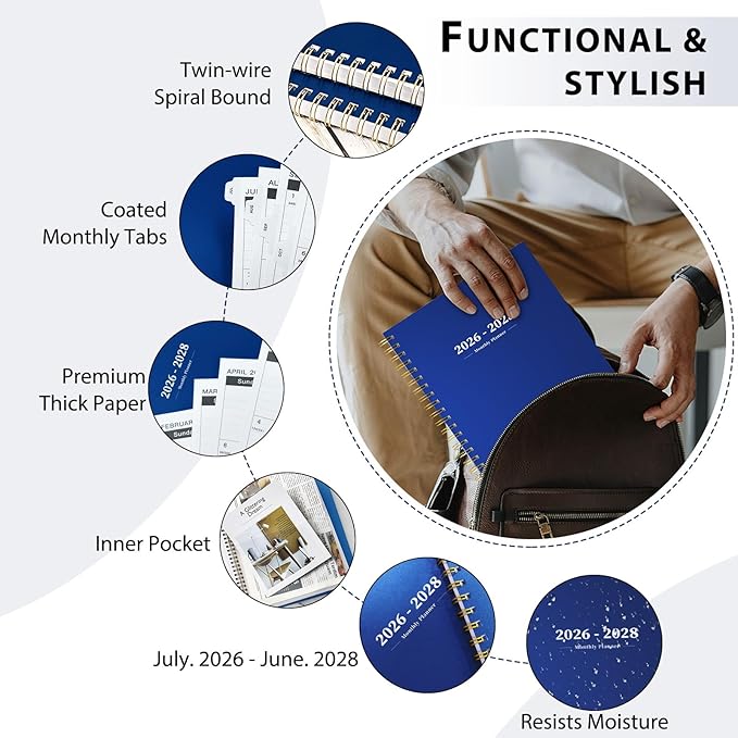 2026-2028 Monthly Planner - 2 Year Monthly Planner Calendar 2026-2028, Jul 2026 - Jun 2028, 8.5" x 11", 24 Months, Spiral-Bound, Tabs, Holidays, Notes, Ideal for School Office Home Planning