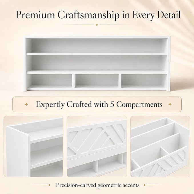 BLU MONACO | Wooden Mail Organizer with Drawer | Mail Organizer Countertop with 6 Compartments | Bill Holder for Desk | White Desktop Mail Sorter