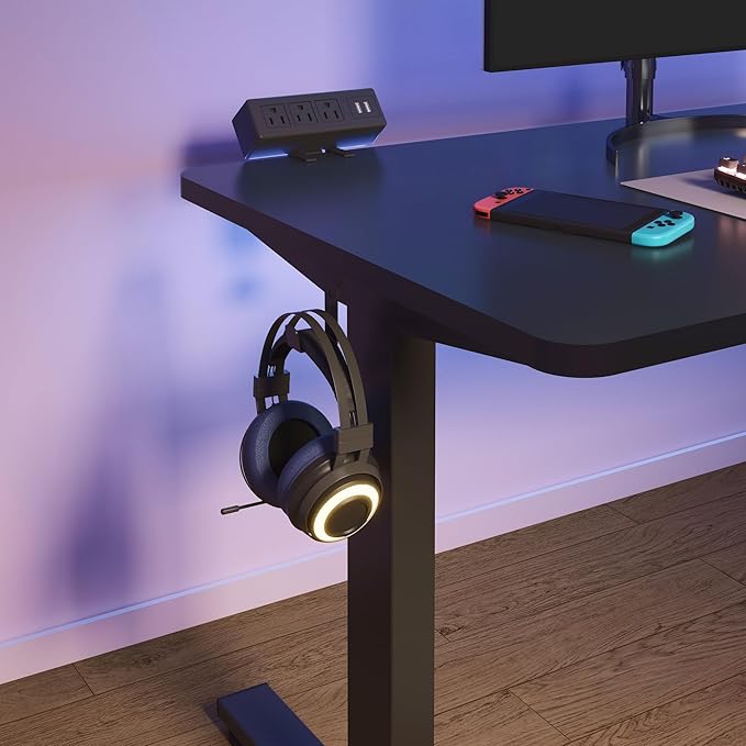 FLEXISPOT EN2 Standing Desk Frame with Clamp Power Strip and Cable Management Tray, Electric Sit Stand Desk Base with Memory Controller for Home and Office (Black Frame Only)