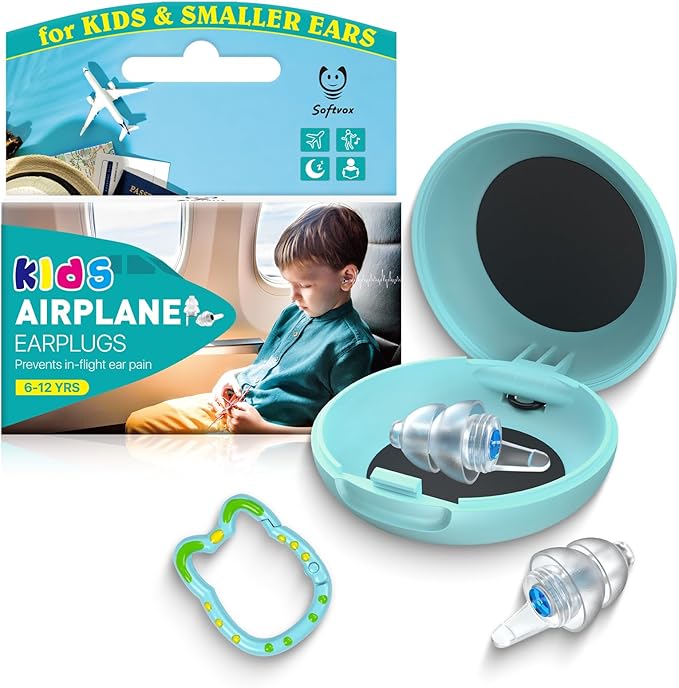 Ear Plugs for Kids (6-12 yrs), Airplane Ear Pressure Relief & Prevent Ear-Pain Earplugs for Children Adults with Small Ear-canals, Comfortable Earbuds, 25 dB Noise Cancelling