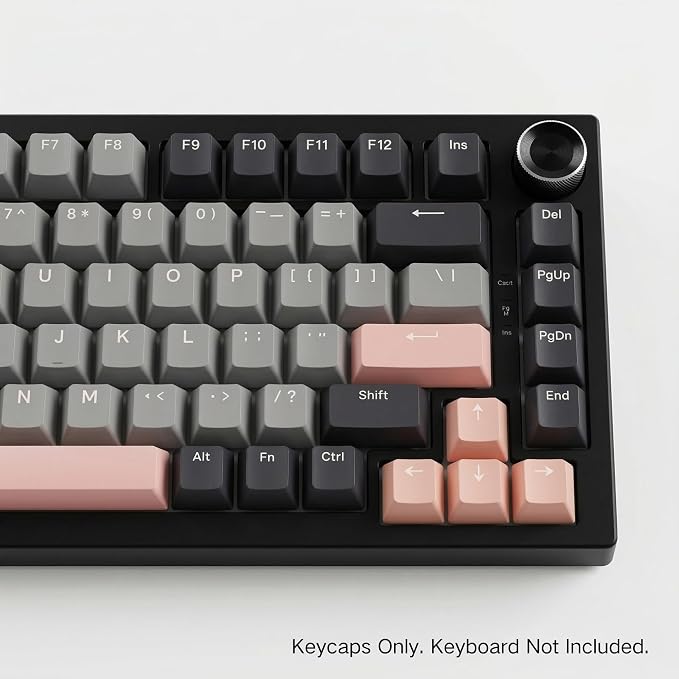 124 Keys Black Grey Pink Keycaps, PBT Double Shot Cherry Profile Keycap Set, Custom Mechanical Keyboard Keycaps for 60% 65% 75% 87% 100% ANSI Layout，Cherry Mx Switches