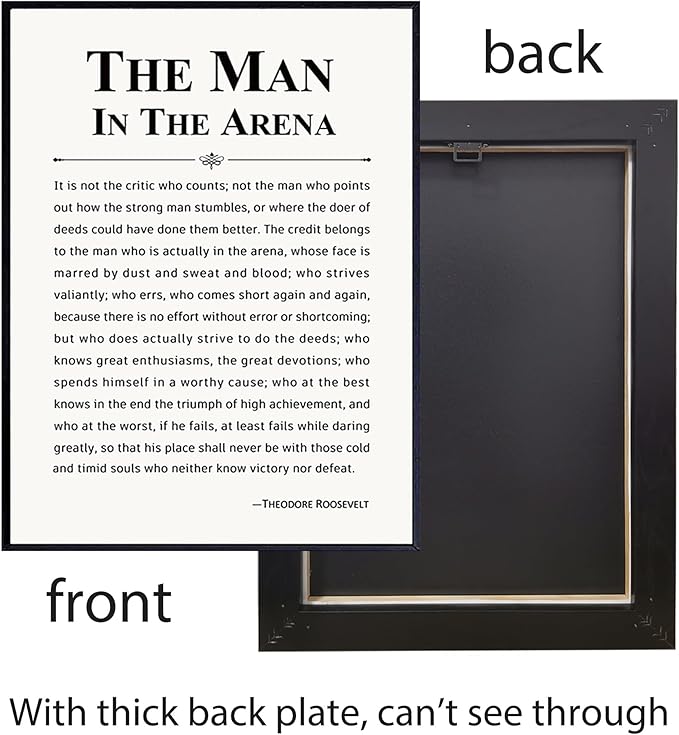 Howwii Inspirational Wall Art Office Decor The Man in the Arena Motivational Positive Quote Canvas Print Gift for Men&Women Framed Canvas Wall Decor 12”x16”