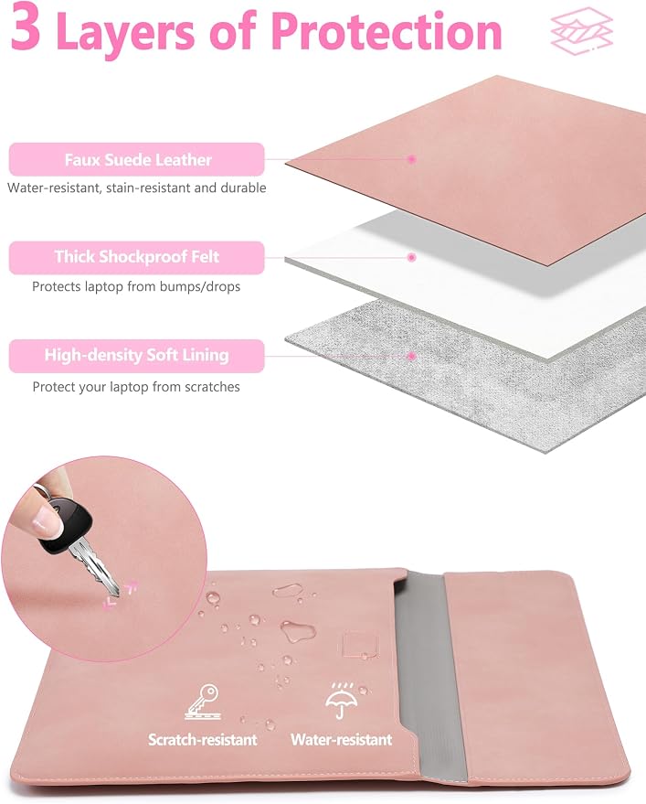 HYZUO 15 Inch Laptop Case Bag Sleeve with Stand for MacBook Air 15 M5 M4 A3241 M3 A3114 M2 A2941 2026-2023, 15" Surface Laptop 7/6/5/4/3, MacBook Pro 15 A1990 A1707 2019-2016, Pink