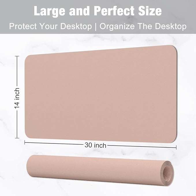 Hsurbtra Desk Pad, 30" x 14" PU Leather Desk Mat, XL Extended Mouse Pad, Waterproof Desktop Blotter Protector, Non-Slip Ultra Thin Large Laptop Keyboard Writing Mat for Office Home, Beige Apricot