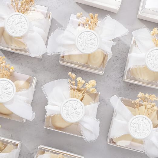 UNIQOOO Wax Seal Stickers - 3D Flower Wedding Invitation Envelope Seal Stickers, 50 Pcs Self- Adhesive Snow White Stickers, Perfect for Invitation, Christmas, Gift Wrapping