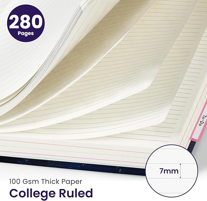 Large Spiral Lined Notebooks for Work with Removable Dividers & Tabs, 8.5"x11" Pretty Hardcover 5 Subject Notebook Journal for Women, College Ruled, Perfect for Study & Office Organization, 280 Pages,Cosmic Lake