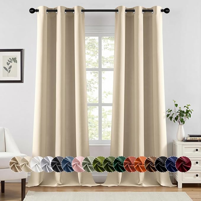 MIULEE Blackout Curtains for Bedroom Living Room 2 Panels, Thermal Insulated Room Darkening Drapes Grommet Noise Reducing Light Blocking Window Treatments 96 Inches Long 40x96 Inch Cream Beige