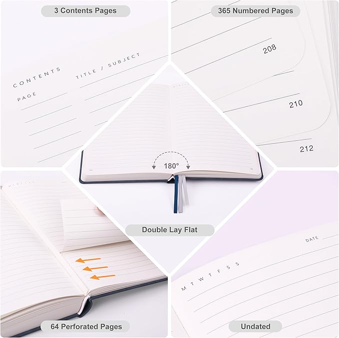 &And Per Se 365 Page Journal – A5 Hardcover Lined Notebook, One Book for the Whole Year, 100gsm Thick Paper, Numbered Pages & 3 Bookmarks, Annual Diary for Daily Writing (Blue)