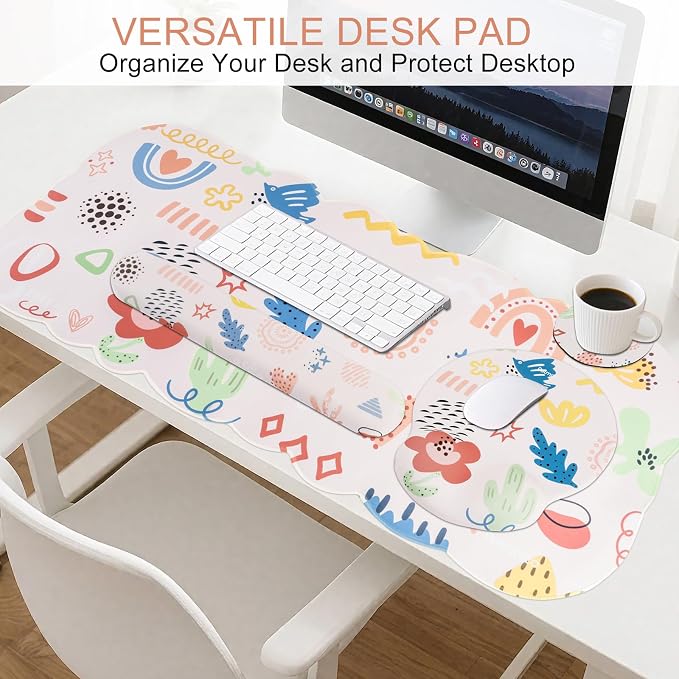 Petmolico Desk Pad Set with Wrist Rest for Keyboard & Mouse, Colorful | Anti-slip PU base, durable Lycra & memory foam, relieves wrist fatigue, perfect for work, home & daily use