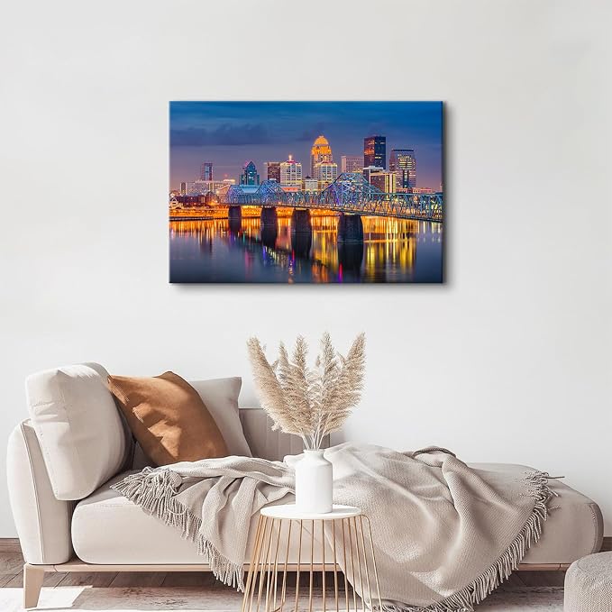 City Landscape Wall Art for Bedroom Wall Decor Colorful Night Cityscape Photography Pictures Canvas Prints USA Downtown Skyline Panoramic Modern Artwork Office Home Decoration 24x36" Ready to Hang