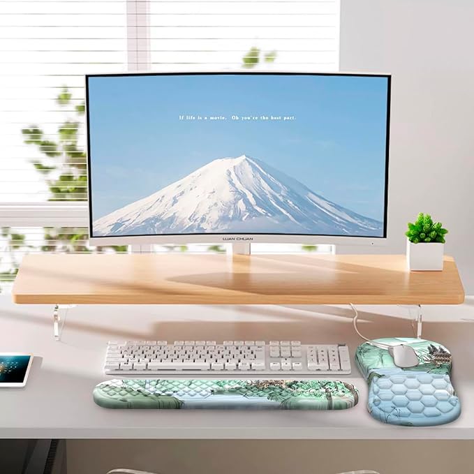 Mouse Pad Wrist Support, Laokiiy 2 in1 Keyboard Wrist Rest+ Ergonomic Mouse Pad, Non-Slip Wrist Rest for Computer Keyboard, Made Easy Typing & Relieve Wrist Pain(Landscape)
