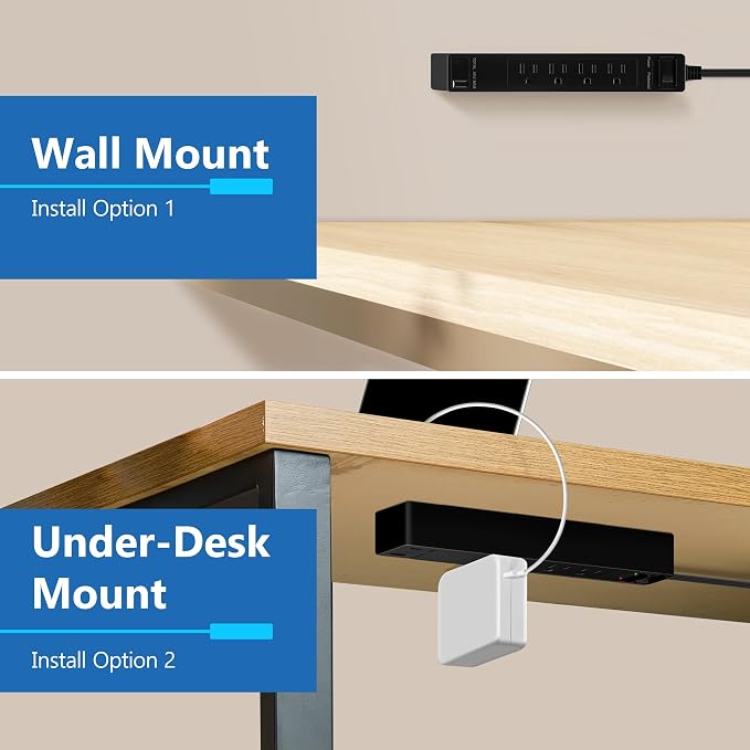 LIDER PD 36W Surge Protected Outlet Extender, 4-Outlet Power Strip, USB-A & USB-C, 5ft, Up to 1500J, LED Indicator, ON/Off Switch, Flat-Plug, 45-Degree Angle, 1250W, ETL Listed, Matte Black