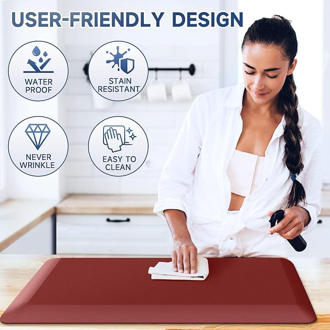 StepRite 4/5 Inch Thick Kitchen Mat Anti Fatigue Mat Kitchen Rugs Kitchen Decor Non-Slip, Stain & Water Resistant, Kitchen Mats Desk Mat for Kitchen, Office, Workshop, Red, 17'' x 28''