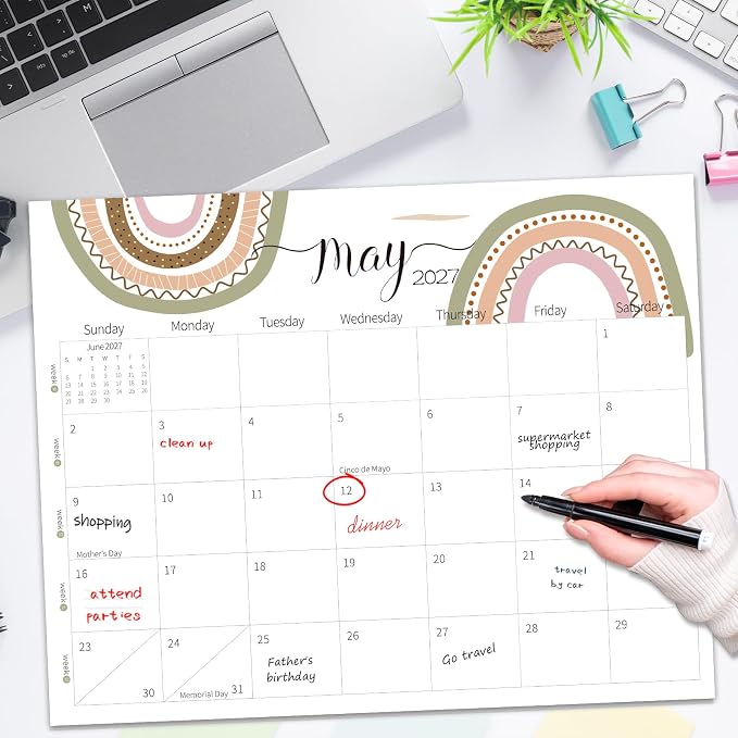 Guasslee 14" X 11" Desk Calendar 2026-2027, Desk Top Calendar 2026, 19-Month School Year Desk/Wall Calendar, 2026 Jun-2027 Dec, Monthly Planner With Corner Protcetor For Office Home School Organizing