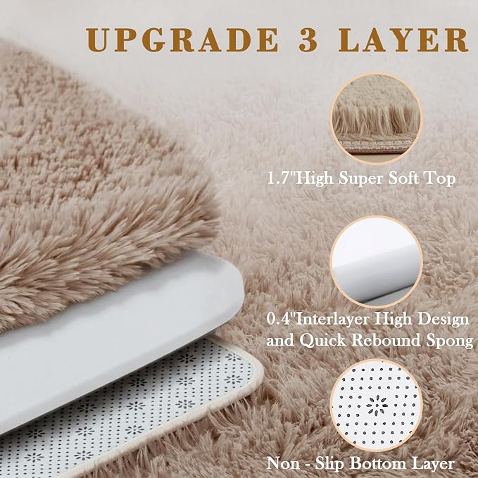 Rugs for Bedroom 4x6, Alfombras para Salas Shag Plush Soft Area Rug, Shaggy Carpets for Livingroom,Home Decor Aesthetic(Beige, 4 x 6)