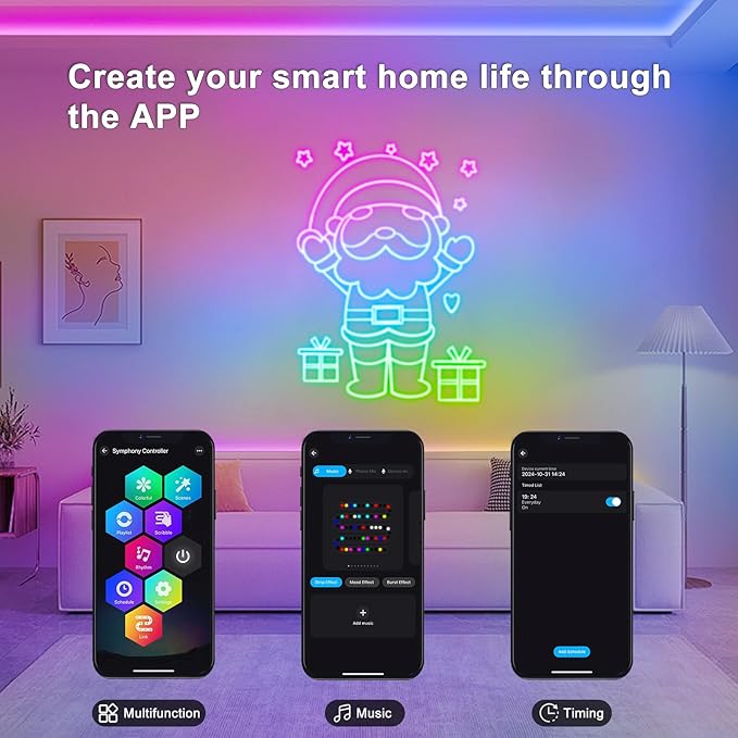 Smart Neon Rope Light 16.4Ft RGB Color Changing IC Neon Lights App Remote | Flexible DIY, App Remote Music Sync,Adjustable, Color Changing, Remote Controlled, Timer, Waterproof