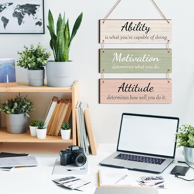 Jetec Office Wall Decor Sign Inspirational Motivational Plaques with Sayings Rustic Wooden Hangings Ability Sign for Coworker Holiday Gift Office Home Artwork Decoration(Elegant Colors)