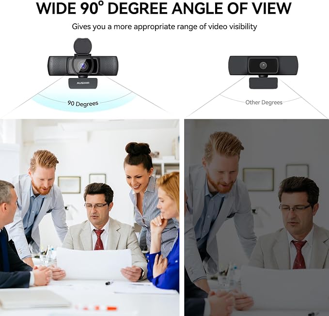 AUSDOM AF640 1080P Webcam with Microphone, 90°FOV USB PC Camera Webcam with Privacy Cover, Plug and Play Computer Camera for Online Calling/Conferencing, Zoom/Skype/YouTube, Laptop/PC